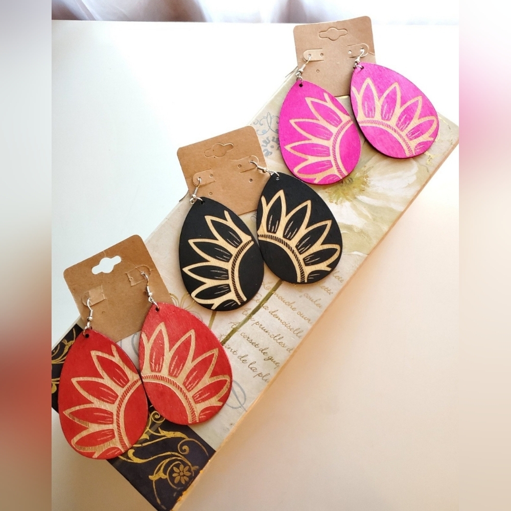 Set of 3 Wood Earrings